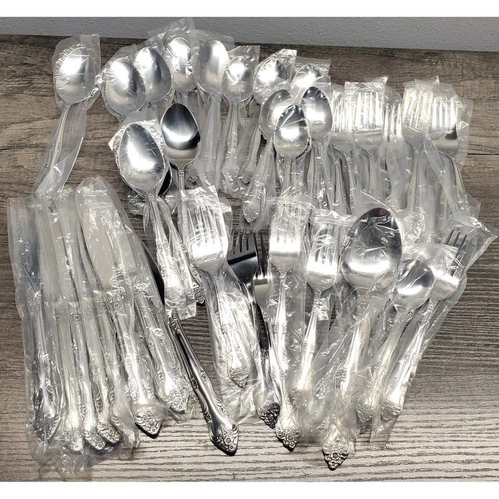 Rogers Co Flatware Set Stainless Korea Floral Pattern Service 8 Set Of 43 NEW